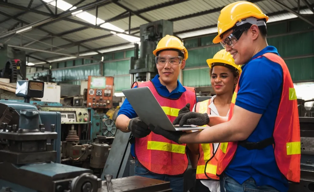 Một công nhân đang làm việc trong nhà máy