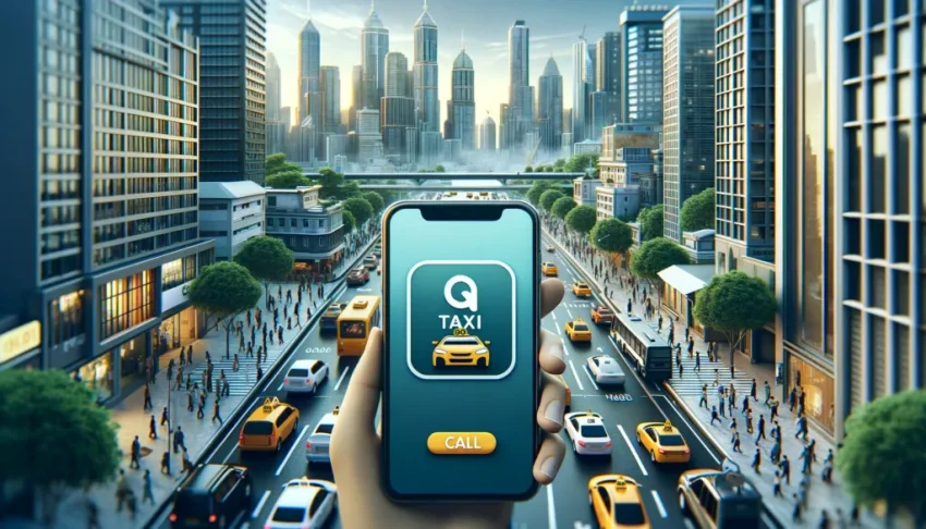 Hình ảnh một người đang sử dụng ứng dụng taxi trên điện thoại thông minh